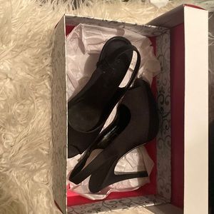 Never worn, black Lulu Townsend peep toe heels